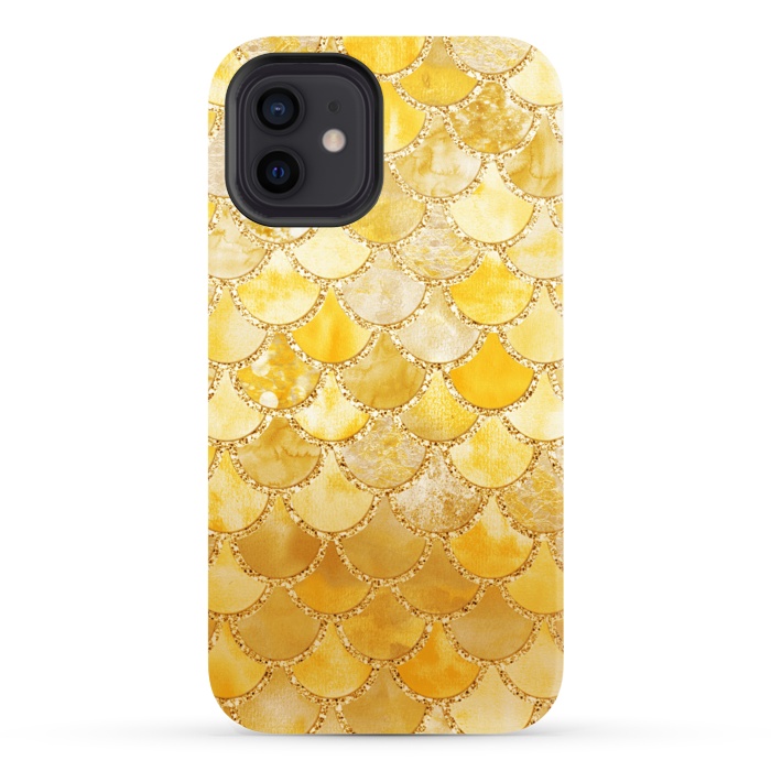 iPhone 12 StrongFit Gold Watercolor Mermaid Scales by  Utart