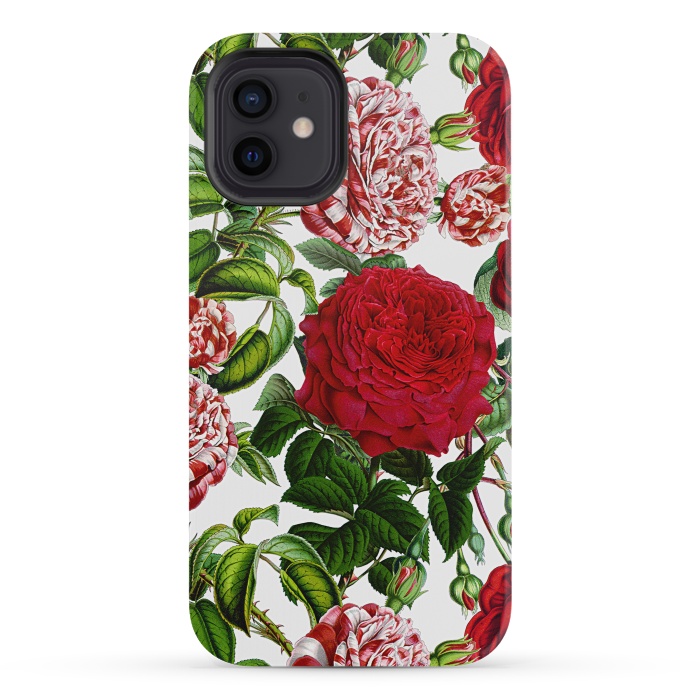 iPhone 12 mini StrongFit Red and White Vintage Roses Pattern by  Utart