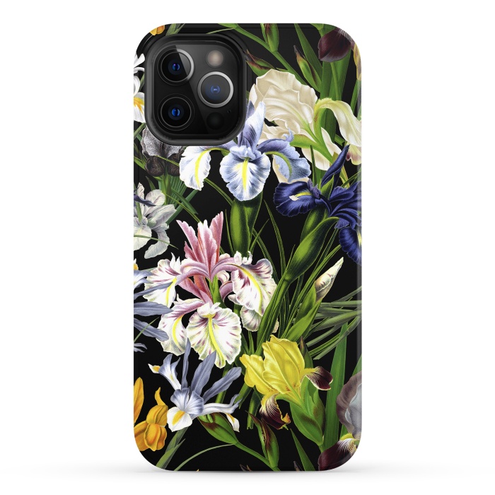 iPhone 12 Pro StrongFit Dark Vintage Iris Flowers Pattern by  Utart