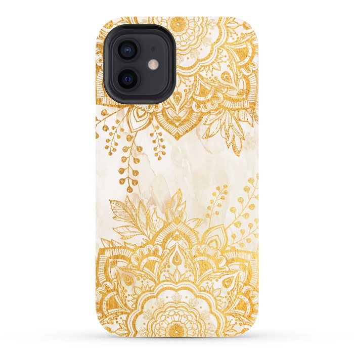 iPhone 12 StrongFit Queen Starring of Mandala-Gold Sunflower II by ''CVogiatzi.