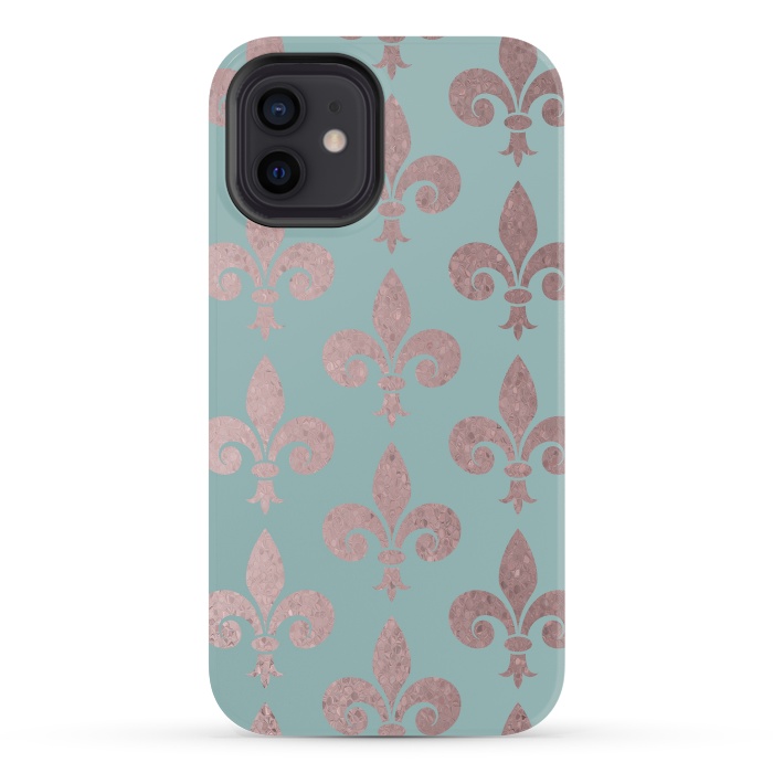 iPhone 12 mini StrongFit Rose Gold Fleur De Lis Pattern 2 by Andrea Haase