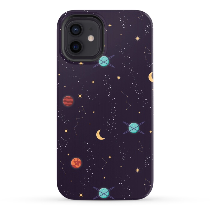 iPhone 12 StrongFit Universe with planets and stars seamless pattern, cosmos starry night sky, vector illustration by Jelena Obradovic