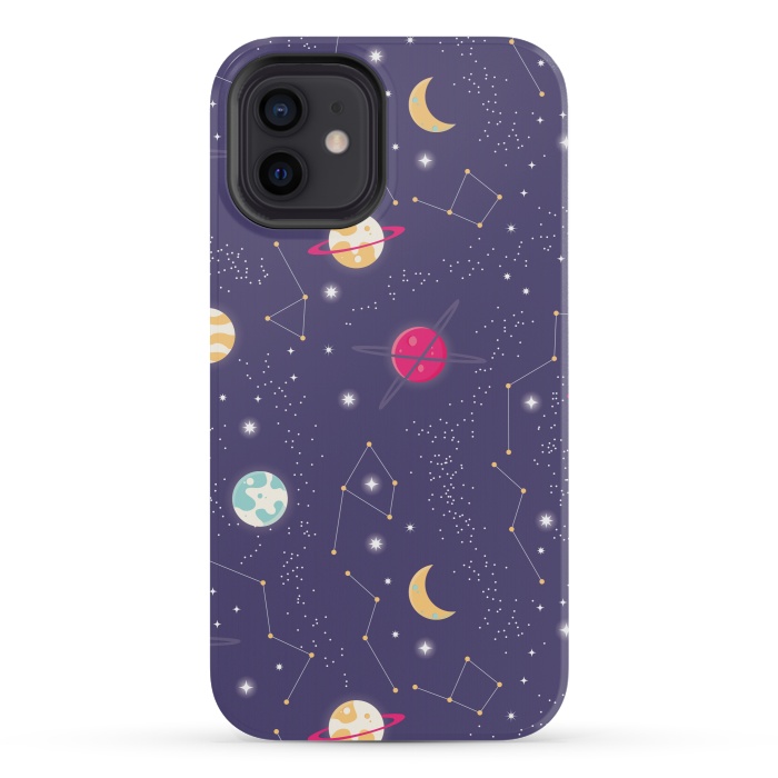 iPhone 12 mini StrongFit Universe with planets and stars seamless pattern, cosmos starry night sky 006 by Jelena Obradovic