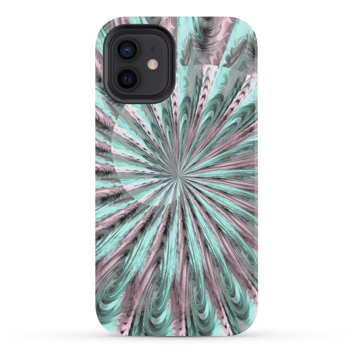 iPhone 12 mini StrongFit Fractal Spiral Rosegold And Teal by Andrea Haase