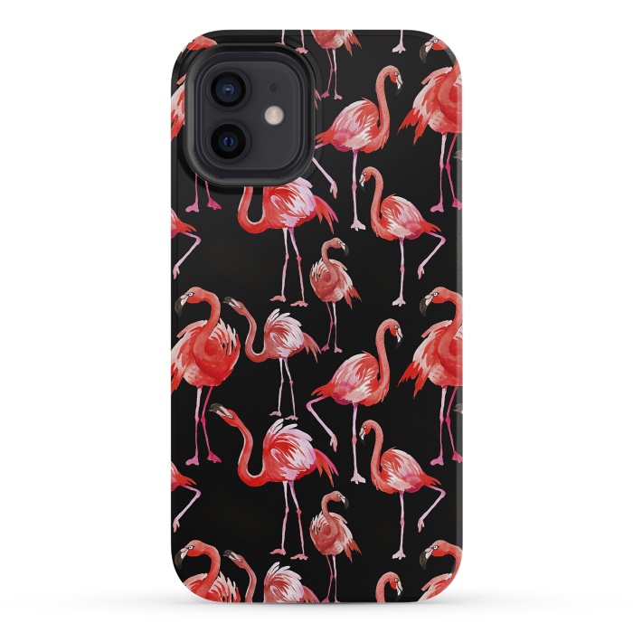 iPhone 12 mini StrongFit Flamingos on Black by  Utart