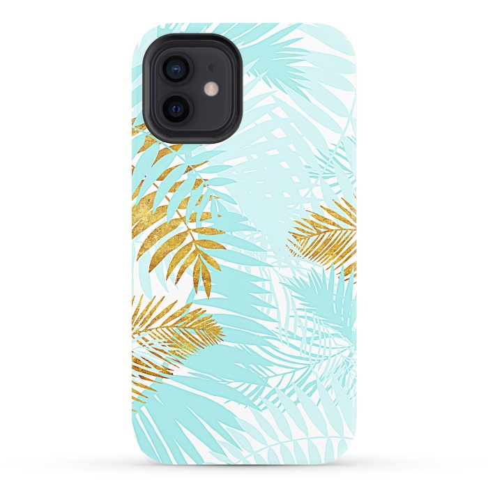 iPhone 12 StrongFit Teal and Gold Palm Leaves by  Utart