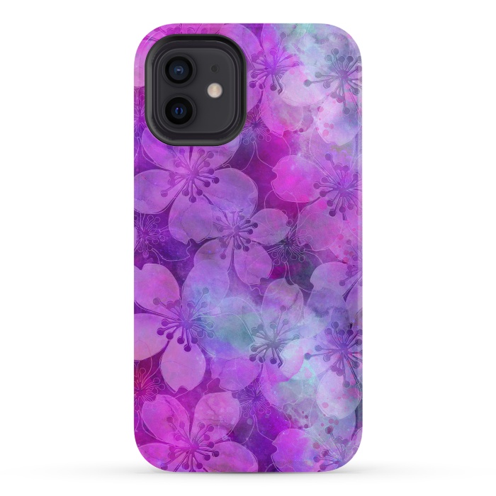 iPhone 12 StrongFit Purple Watercolor Flower Pattern by Andrea Haase