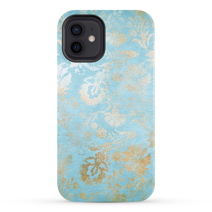 iPhone 12 StrongFit TEAL and GOLD Damask Pattern by  Utart