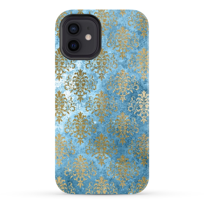 iPhone 12 StrongFit Blue and Gold Trendy Vintage Damask Pattern by  Utart