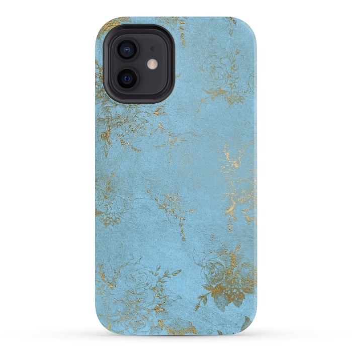 iPhone 12 StrongFit  Gold Damask on Sky Blue  by  Utart