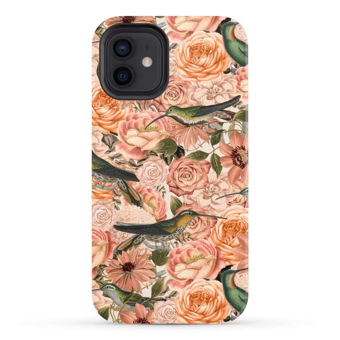 iPhone 12 StrongFit Vintage Flower And Hummingbird Pattern by Andrea Haase