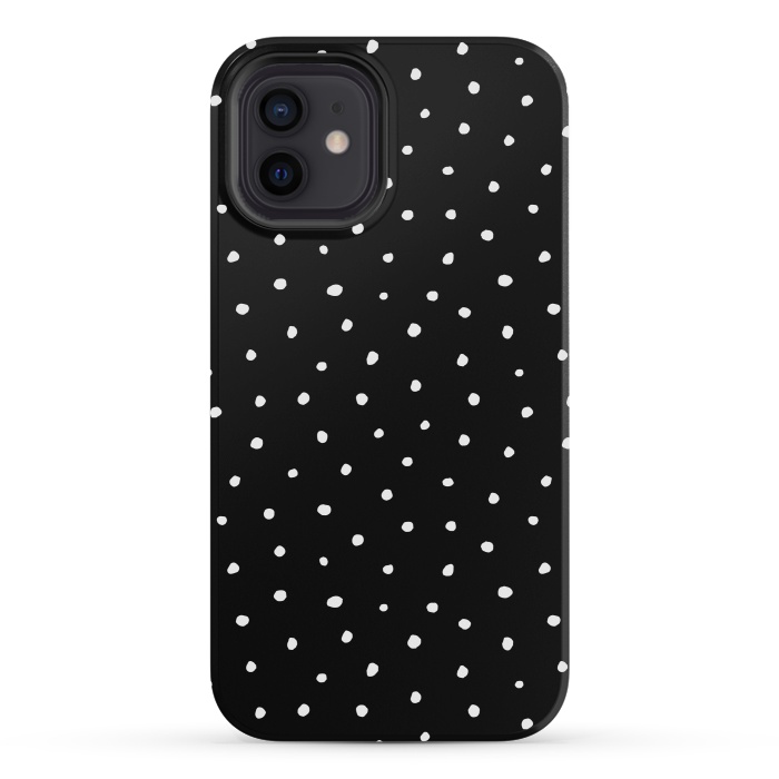 iPhone 12 mini StrongFit Hand drawn little white polka dots on black by DaDo ART