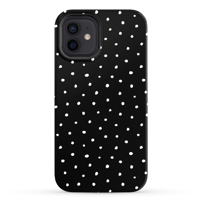 iPhone 12 StrongFit Hand drawn little white polka dots on black by DaDo ART