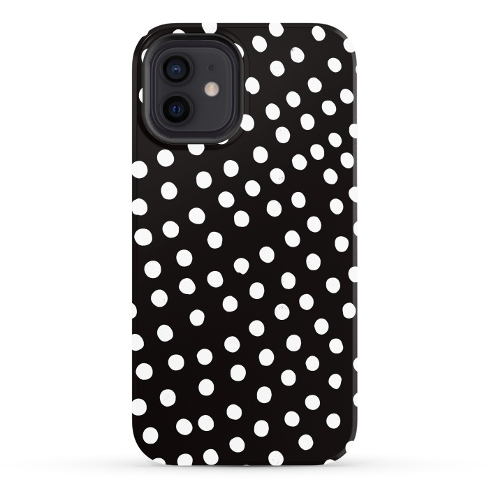 iPhone 12 StrongFit Drunk little white polka dots on black  by DaDo ART