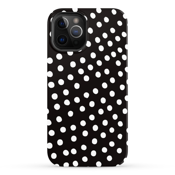iPhone 12 Pro StrongFit Drunk little white polka dots on black  by DaDo ART