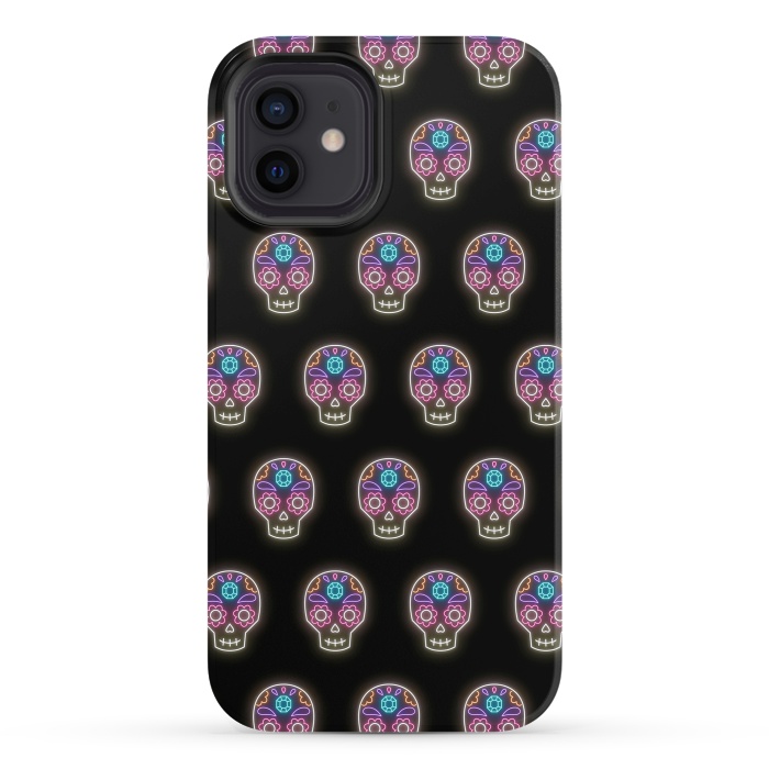 iPhone 12 StrongFit Neon sugar skull pattern by Laura Nagel