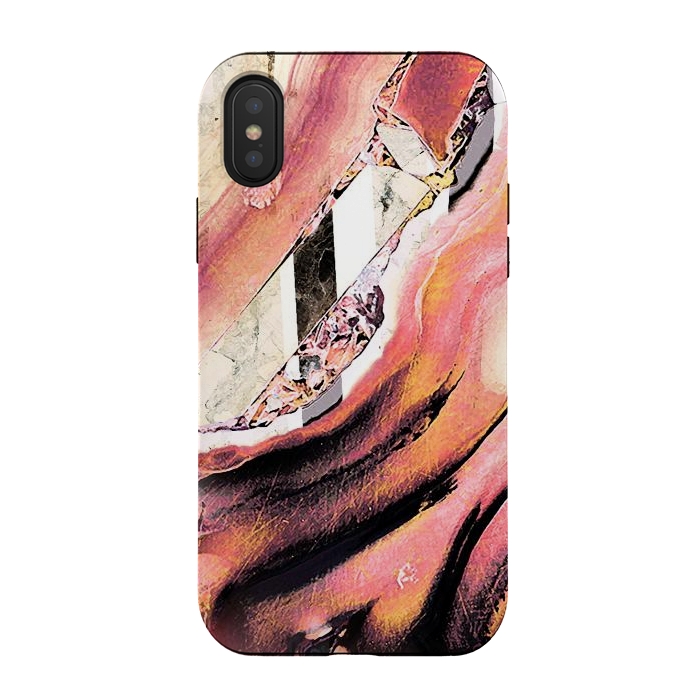iPhone Xs / X StrongFit Rose gold geode stones and marble stripes by Oana 