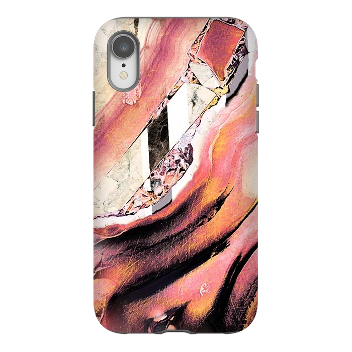 iPhone Xr StrongFit Rose gold geode stones and marble stripes by Oana 