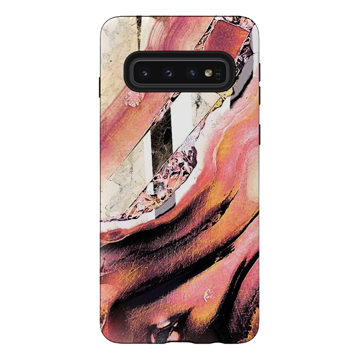 Galaxy S10 StrongFit Rose gold geode stones and marble stripes by Oana 