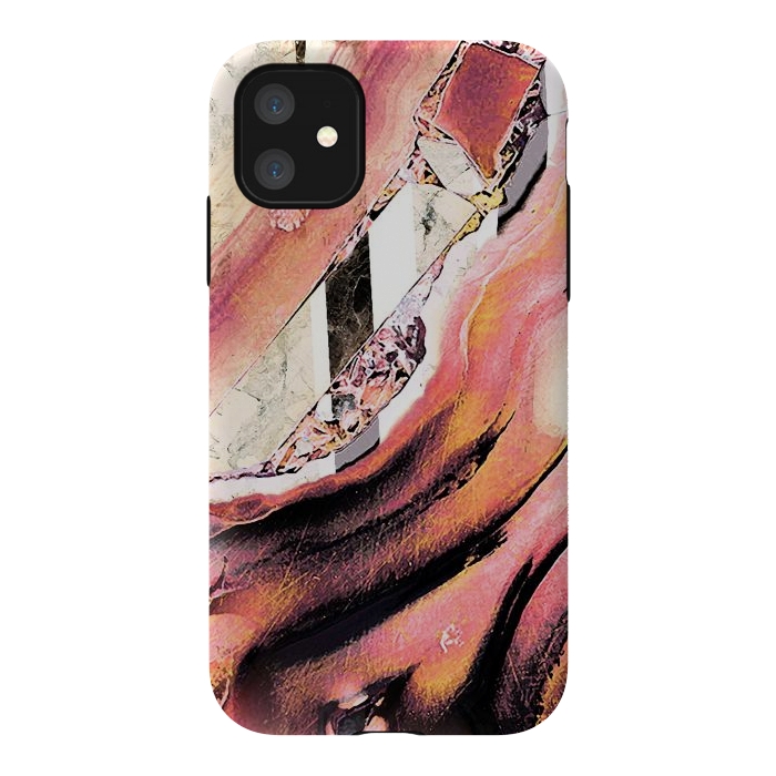 iPhone 11 StrongFit Rose gold geode stones and marble stripes by Oana 