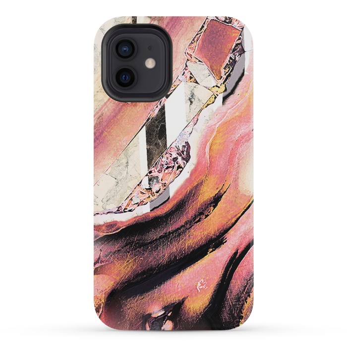 iPhone 12 mini StrongFit Rose gold geode stones and marble stripes by Oana 