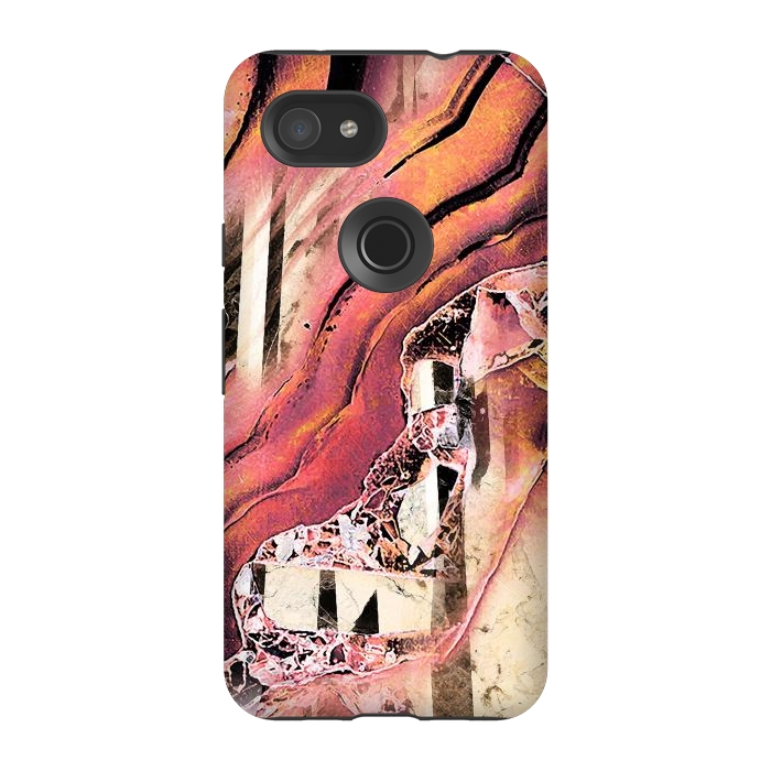 Pixel 3A StrongFit Rose gold geode stones and marble stripes by Oana 