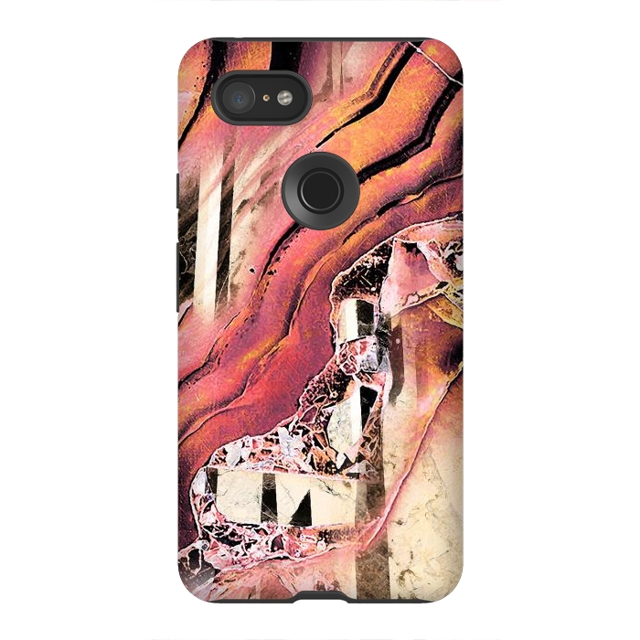 Pixel 3XL StrongFit Rose gold geode stones and marble stripes by Oana 