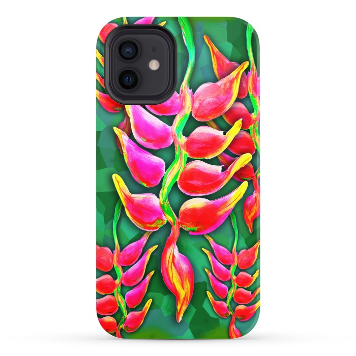 iPhone 12 StrongFit Exotic Flowers Heliconia Pendula Bright Red  by BluedarkArt