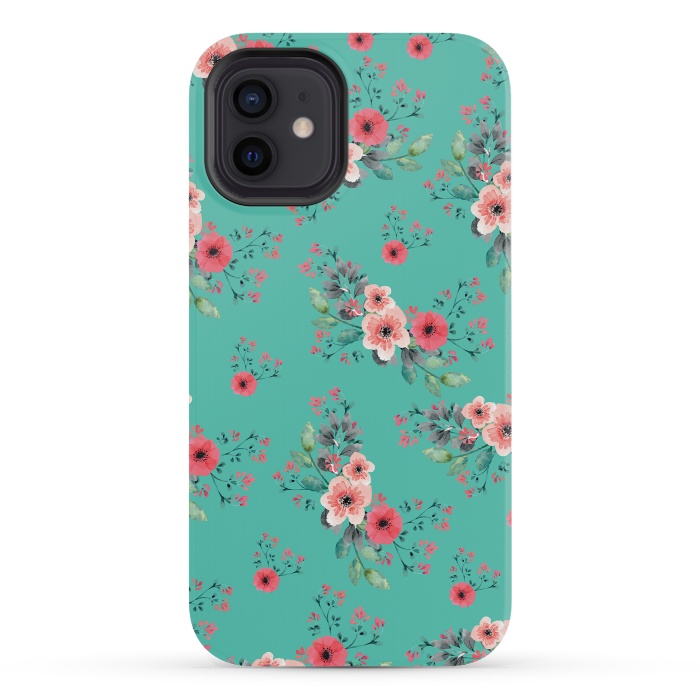 iPhone 12 mini StrongFit Flowers in Aquamarine by Rossy Villarreal