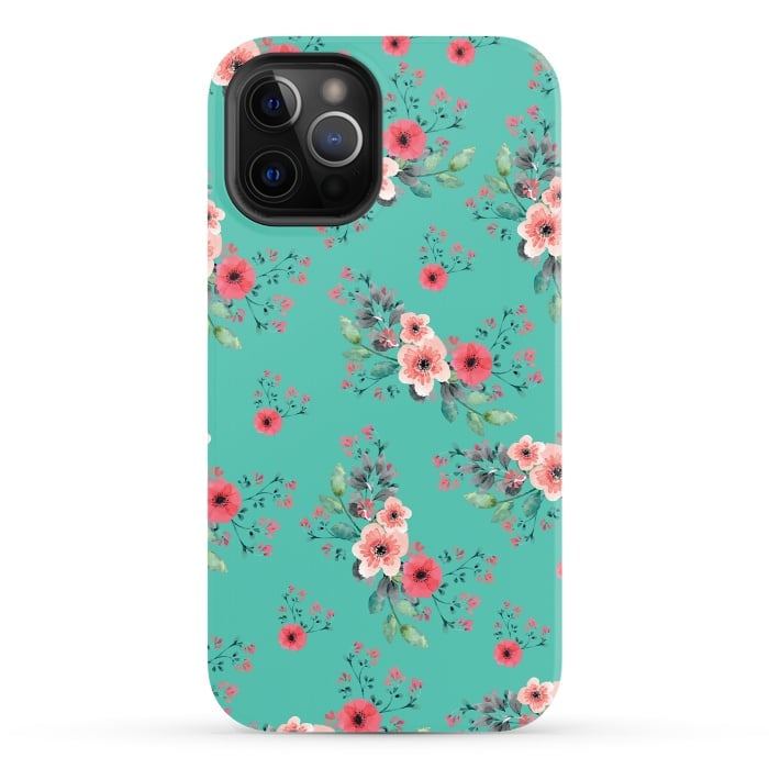 iPhone 12 Pro StrongFit Flowers in Aquamarine by Rossy Villarreal