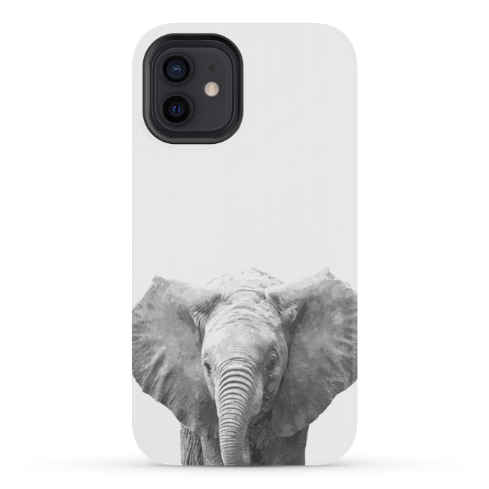 iPhone 12 mini StrongFit Black and White Baby Elephant  by Alemi