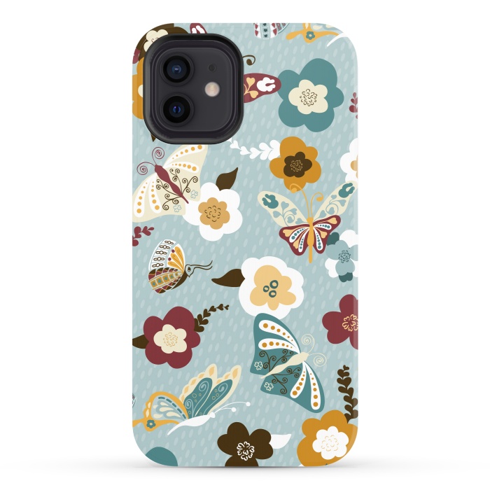 iPhone 12 StrongFit Beautiful Butterflies on Dusty Blue by Paula Ohreen