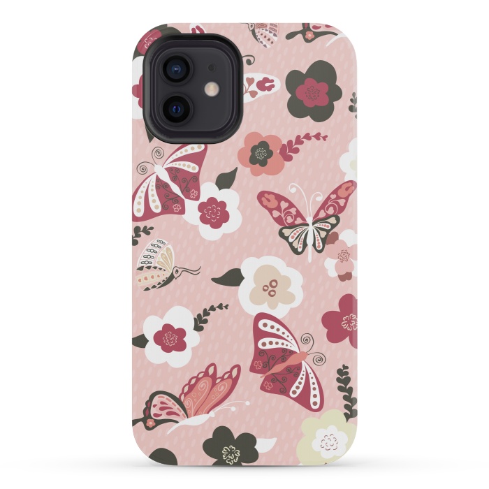 iPhone 12 mini StrongFit Beautiful Butterflies on Dusty Pink by Paula Ohreen