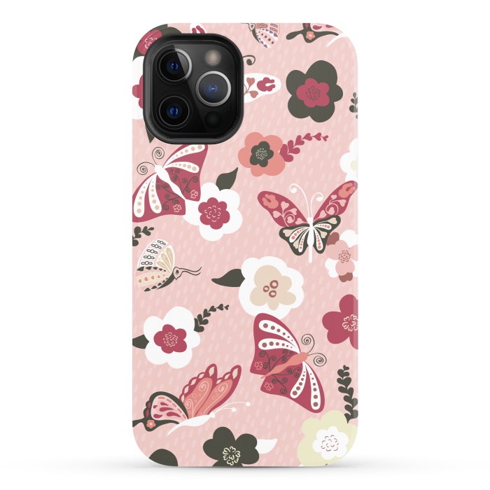 iPhone 12 Pro StrongFit Beautiful Butterflies on Dusty Pink by Paula Ohreen