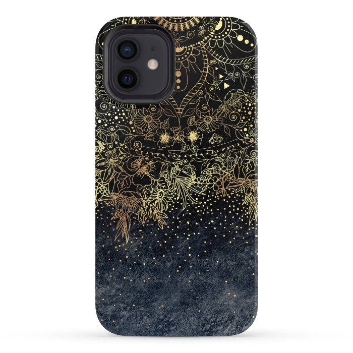 iPhone 12 StrongFit Stylish Gold floral mandala and confetti by InovArts