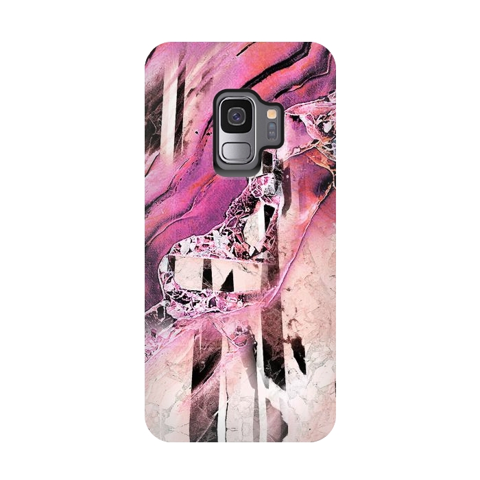 Galaxy S9 StrongFit Pink geode stone and marble stripes by Oana 