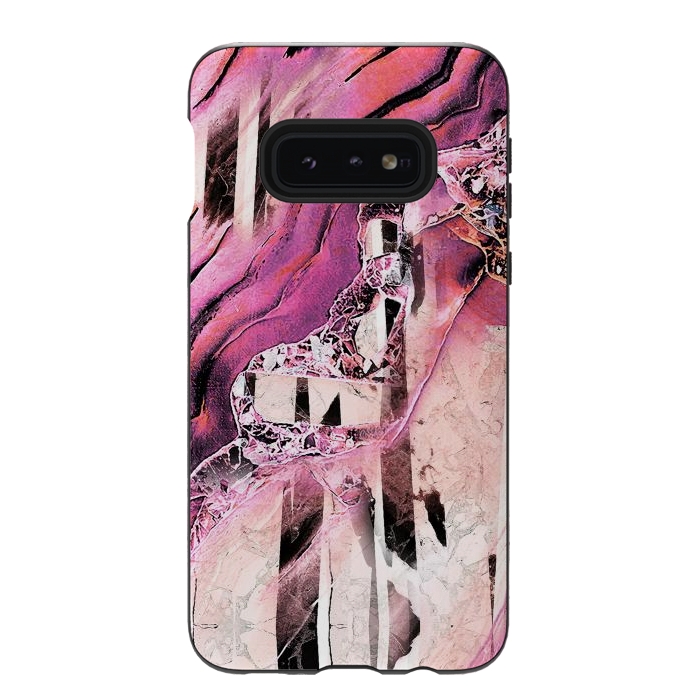 Galaxy S10e StrongFit Pink geode stone and marble stripes by Oana 