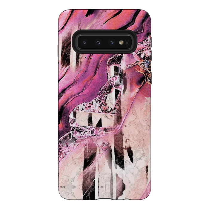 Galaxy S10 StrongFit Pink geode stone and marble stripes by Oana 