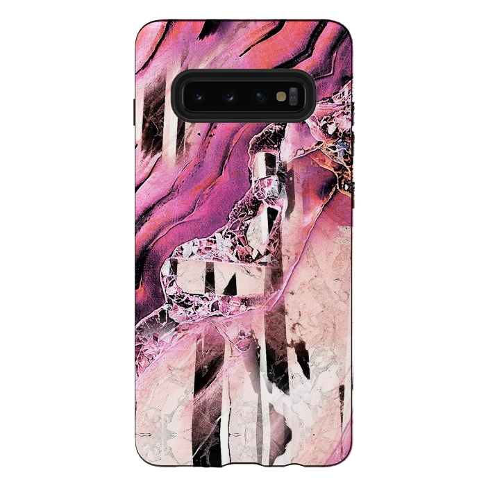 Galaxy S10 plus StrongFit Pink geode stone and marble stripes by Oana 