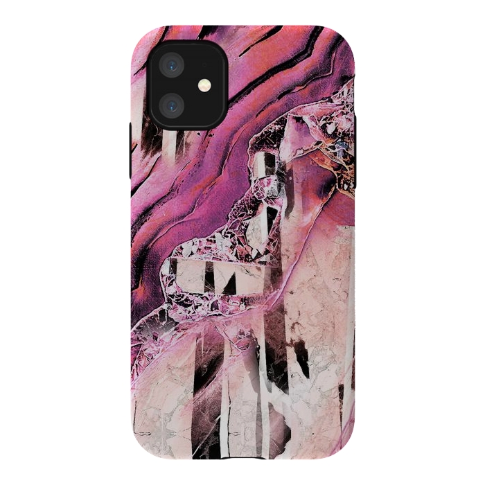 iPhone 11 StrongFit Pink geode stone and marble stripes by Oana 