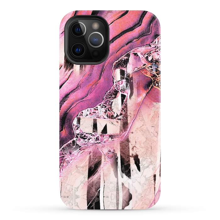 iPhone 12 Pro StrongFit Pink geode stone and marble stripes by Oana 