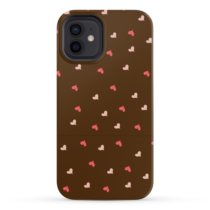 iPhone 12 mini StrongFit red hearts with brown background by MALLIKA