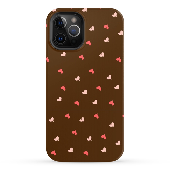 iPhone 12 Pro StrongFit red hearts with brown background by MALLIKA