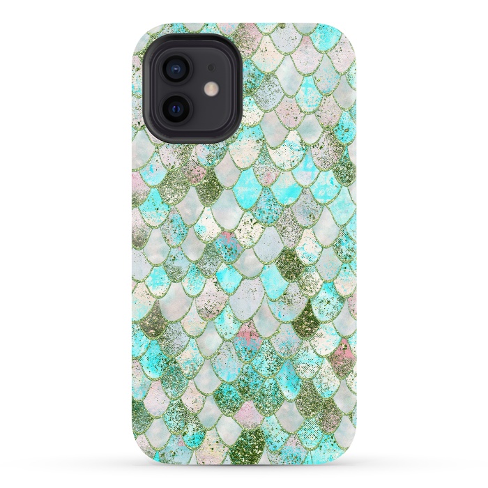 iPhone 12 StrongFit Wonky Seafoam Watercolor Glitter Mermaid Scales by  Utart