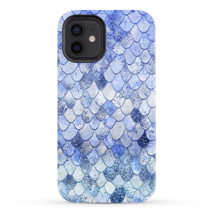 iPhone 12 StrongFit Blue Summer Wonky Watercolor and Glitter Mermaid Scales by  Utart
