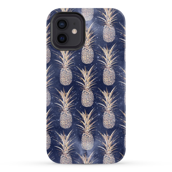 iPhone 12 StrongFit Modern Golden pineapples nebula pattern by InovArts