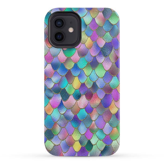 iPhone 12 mini StrongFit Colorful Carnival Wonky Metal Mermaid Scales by  Utart