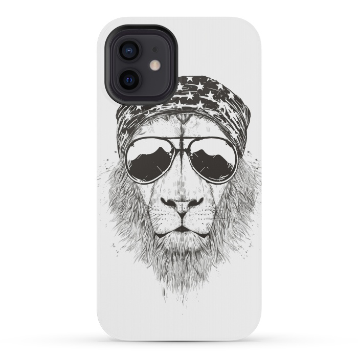 iPhone 12 mini StrongFit Wild lion (bw) by Balazs Solti