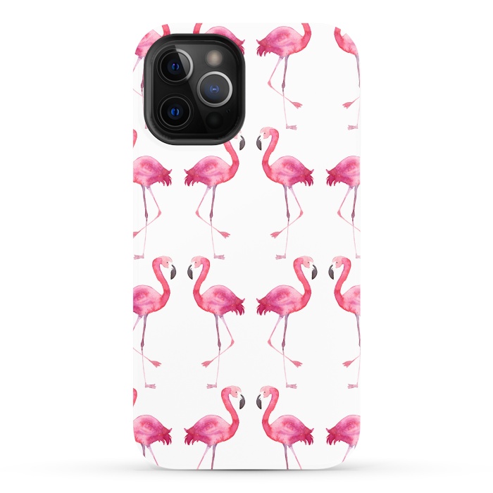 iPhone 12 Pro StrongFit Pink Watercolor Flamingo Print by Becky Starsmore