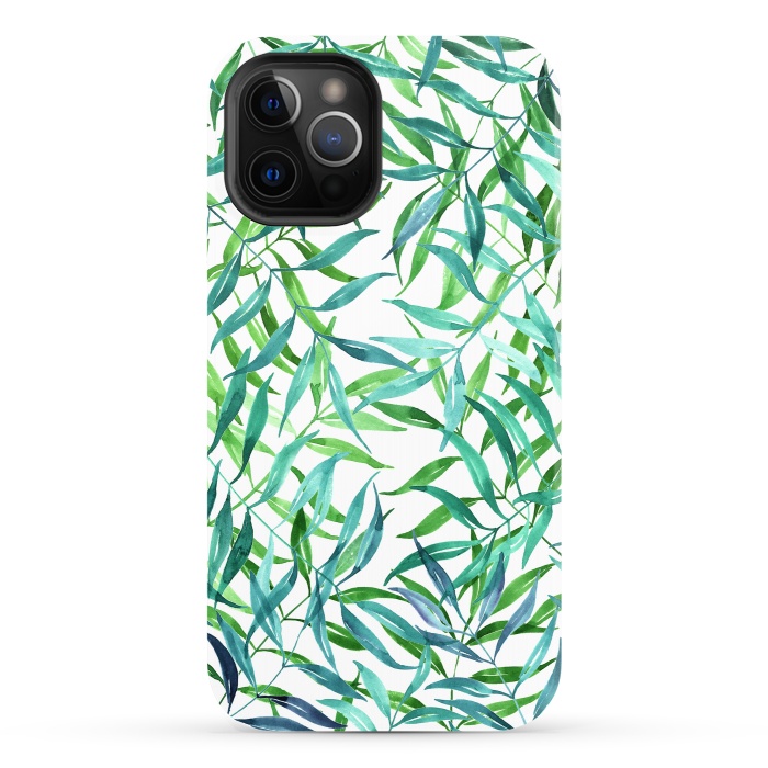iPhone 12 Pro StrongFit Green Palm Leaf Print by Becky Starsmore